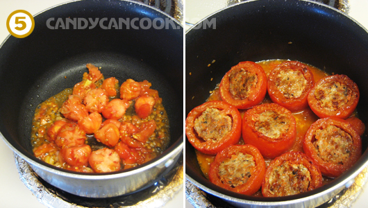 Làm nước sốt từ ruột cà chua và sốt phần cà chua nhồi thịt 