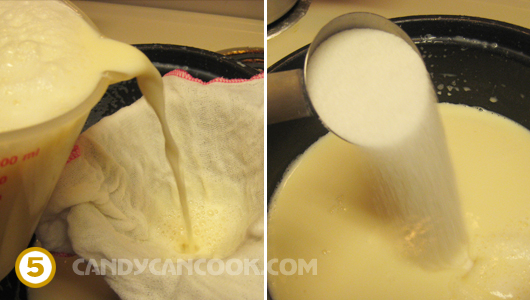 Lọc sữa đầu nành lần hai và nêm đường trước khi đun