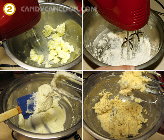 Đánh bơ, đường rồi cho bột vào trộn