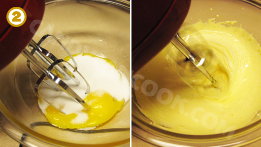 Đánh lòng đỏ trứng với đường thành kem