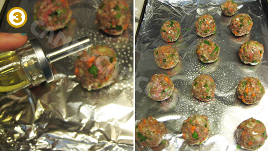 Nướng thịt viên (meatballs) trong lò cho tới khi chín tới và vàng bề mặt