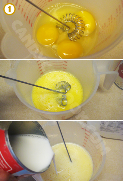 Đánh hỗn hợp trứng sữa bằng phới lồng