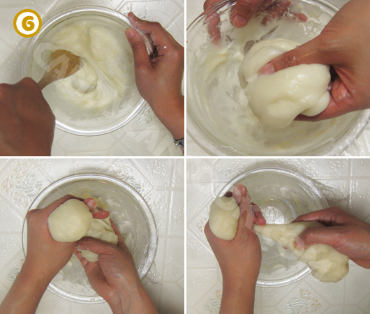 Đánh bột cho bột dẻo thành miếng rồi ngắt bột thành hình tròn tạo hình bánh Giầy