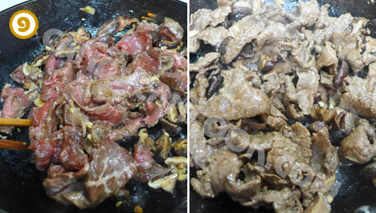 Xào thịt bò ướp với nấm hương